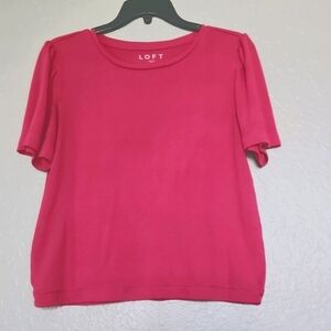 LOFT Pink Boxy Short Ruffled Sleeve Knit Blouse Sweater